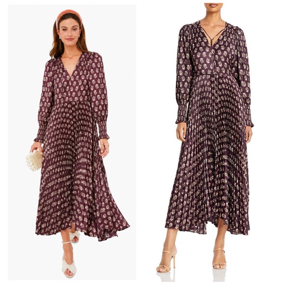 NWT Rebecca Taylor Zia Fleur Pleated Maxi Dress - Picture 2 of 16